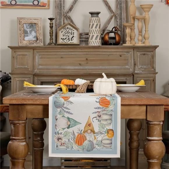 Table Runner 13x72 Inch, Pumpkins Table Decoration Kitchen Dinning Thanksgiving - Picture 4 of 6